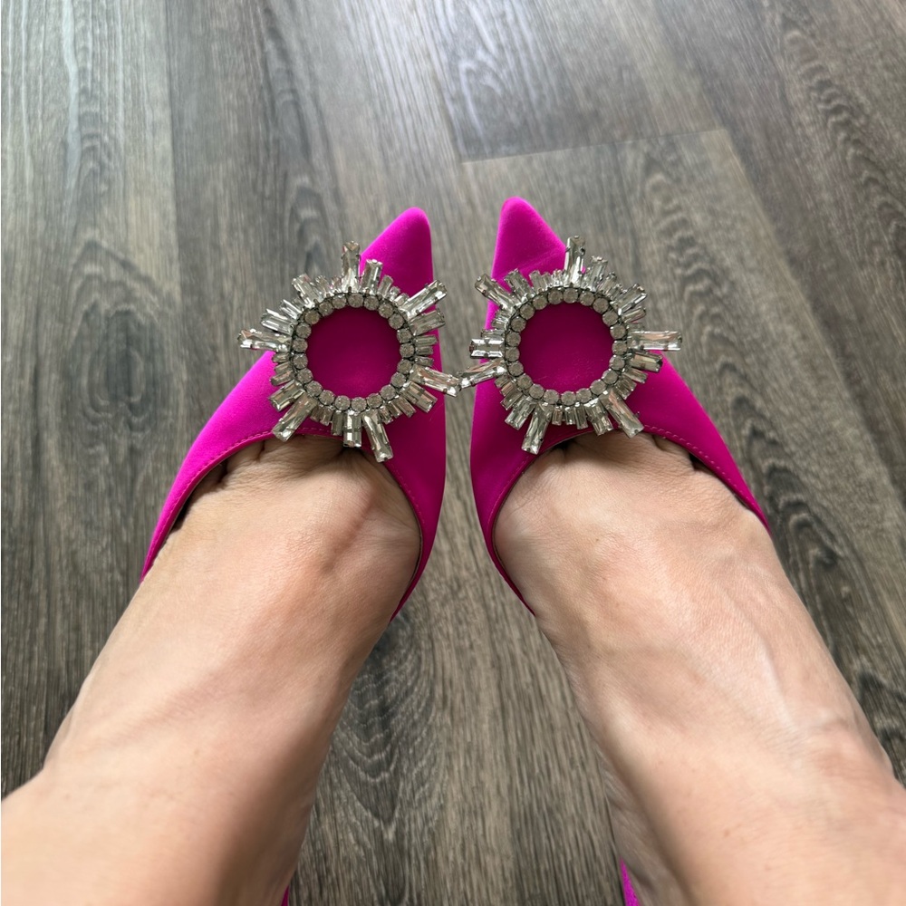 Vibrant Fuchsia Slingback Heels with Sparkling Embellishment size 37